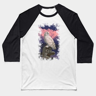 Snowy Owl on Totem Pole - Natural Baseball T-Shirt